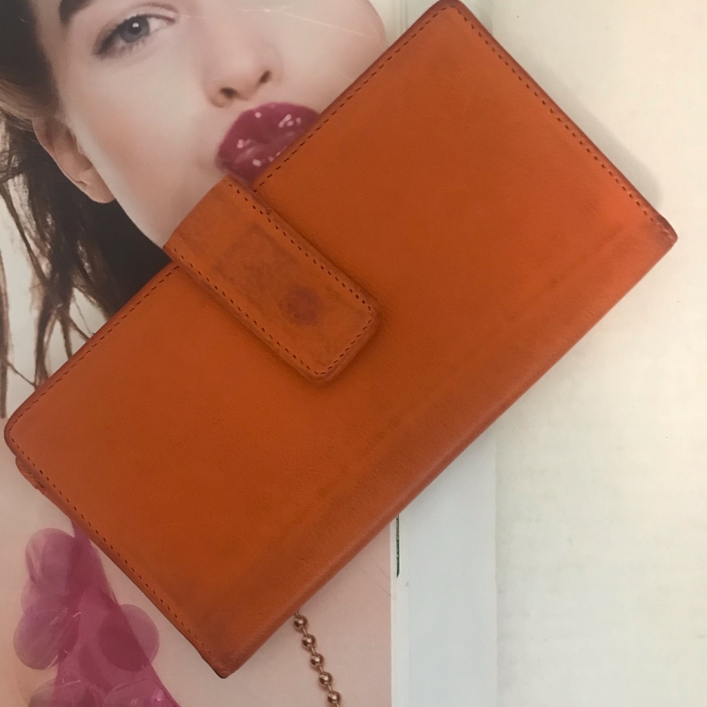 Orange Leather Checkbook Wallet